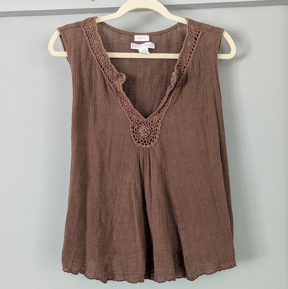 Old Navy Brown Crochet Detail Blouse